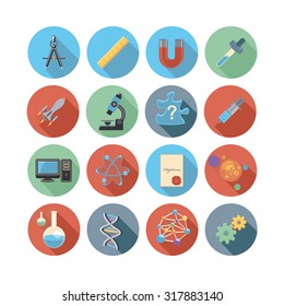 science flat circle icon set