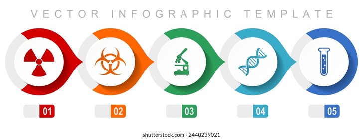 Science Flat Design Infografik-Vorlage, verschiedene Symbole wie Strahlung, Biorisiko, Mikroskop, DNA und Reagenzglas, Vektor-Icons Sammlung