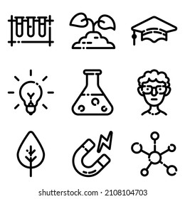 Conjunto De Iconos Planos De Ciencia Aislados En Fondo Blanco