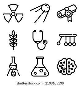 Science-Flat-Symbolsatz einzeln auf weißem Hintergrund