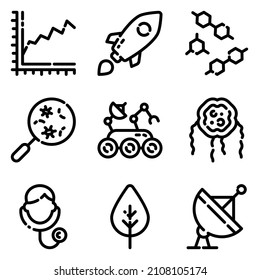Science-Flat-Symbolsatz einzeln auf weißem Hintergrund
