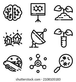 Conjunto De Iconos Planos De Ciencia Aislados En Fondo Blanco
