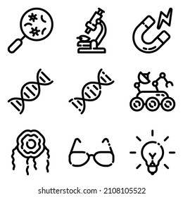 Conjunto De Iconos Planos De Ciencia Aislados En Fondo Blanco