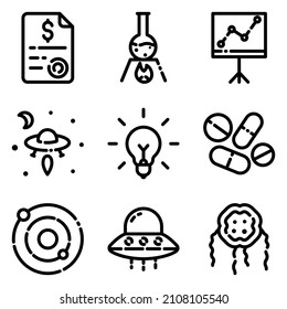 Science-Flat-Symbolsatz einzeln auf weißem Hintergrund
