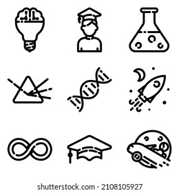 Science-Flat-Symbolsatz einzeln auf weißem Hintergrund