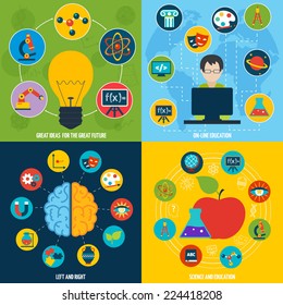 Science flat icons education set with on-line education ideas isolated vector illustration