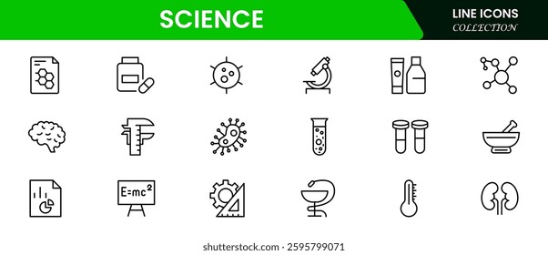 Science flat icons set. Laboratory, scientific, physics, biology, laboratory, research icons and more signs. Flat icon collection.