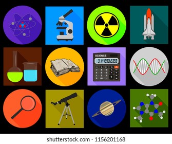 Science flat long shadow icons, education stuff, vector set illustration