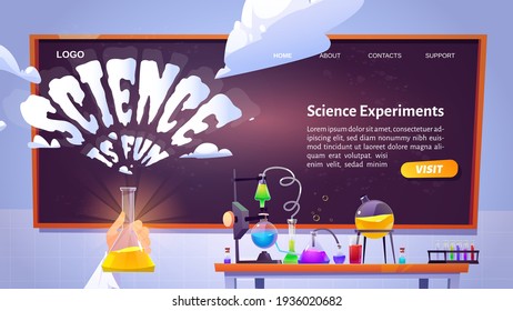 Science is fun cartoon landing page, chemical lab