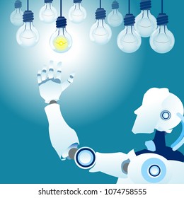 science, future technology and progress concept - robot hand chosen light bulb.Concept business vector illustration
