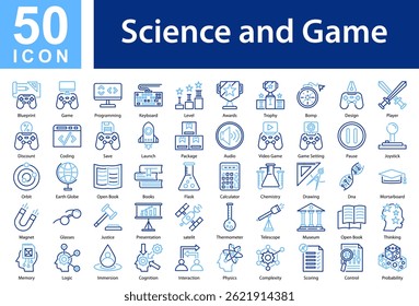 Science and game Icon Collection Set and Outline Color