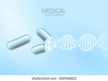 Science gene therapy molecular structure medical genome treatment background. Educational logo medicine center healthcare. Blue DNA sequence light 3d flat vector illustration