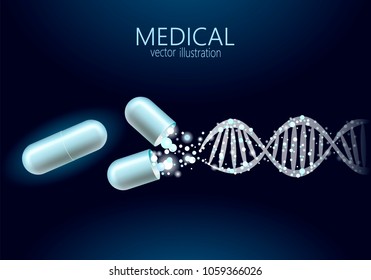 Science Gene Therapy Molecular Structure Medical Genome Treatment Background. Educational Logo Medicine Center Healthcare. Blue DNA Sequence Light 3d Flat Vector Illustration