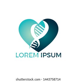 Science genetics and heart vector logo design. Genetic analysis, research biotech code DNA. Biotechnology genome chromosome.	