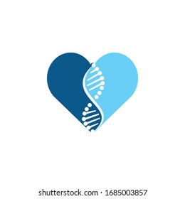 Science genetics and heart vector logo design. Genetic analysis, research biotech code DNA.