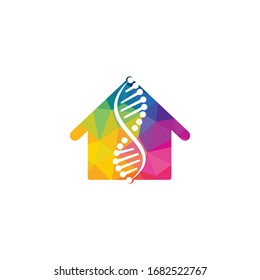 Science genetics and house vector logo design. Genetic analysis, research biotech code DNA.