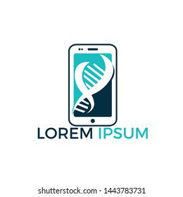 Science genetics mobile app vector logo design. Genetic analysis, research biotech code DNA. Biotechnology genome chromosome.