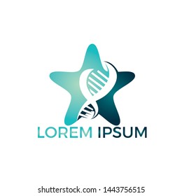 Science genetics and star vector logo design. Genetic analysis, research biotech code DNA. Biotechnology genome chromosome.	