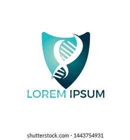 Science genetics vector logo design. Genetic analysis, research biotech code DNA. Biotechnology genome chromosome.	