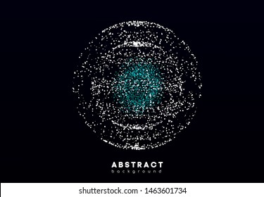 Science global concept explosion effect dot in the form sphere on black background. Pattern abstract network technology with dot, point. Futuristic space 3d geometric grid for business data.