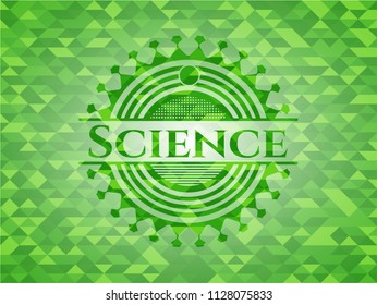 Science green emblem with mosaic background