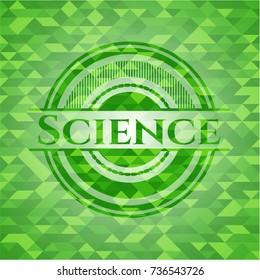 Science green emblem with mosaic background