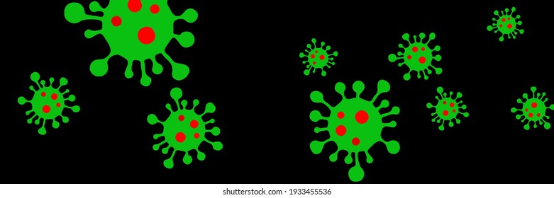 Science Green Virus Bright Danger Sign Creepy Healthcare Illustration. Coronavirus Quarantine Black Epidemic Medicine Background. Covid-19 Red Test Vivid Pandemic Sick Vibrant Horizontal Wallpaper.
