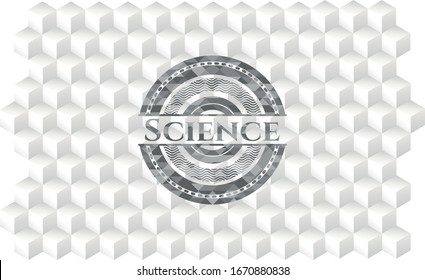 Science grey badge with geometric cube white background