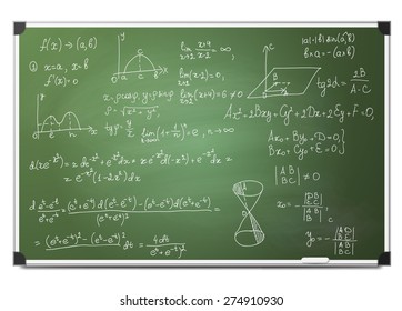 Science hand drawn formula on realistic green chalkboard. Vector illustration.