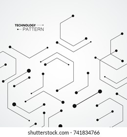 Science hexagons connection and social network. Vector concept with lines and dots.