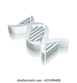 Science icon: 3d metallic DNA with reflection on White background, EPS 10 vector illustration.