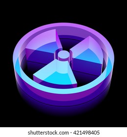 Science icon: 3d neon glowing Radiation made of glass with reflection on Black background, EPS 10 vector illustration.