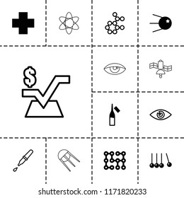 Science icon. collection of 13 science filled and outline icons such as cradle, ampoule, medical cross, mathematical square, core. editable science icons for web and mobile.