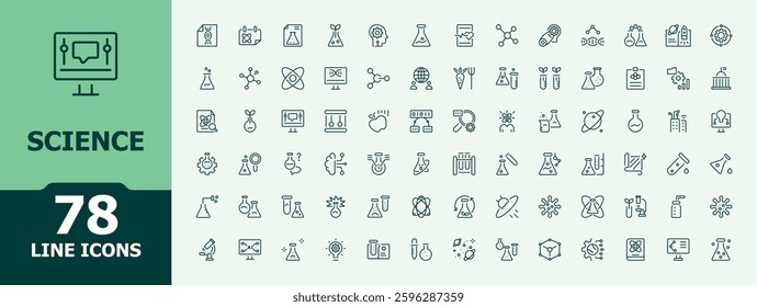 Science icon collection. Contains outline symbols like scientific, biotech, biotechnology, research, biology, scientist, bio, laboratory. Lab icons. Minimalist vector icon and illustration.