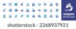 Science icon collection. Duotone color. Vector illustration. Containing ufo, lightsaber, planet, telescope, microscope, flasks, data science, information system, social science, portal, distillation.