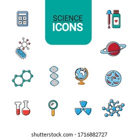 Science icon collection. Icon to line and color of science.