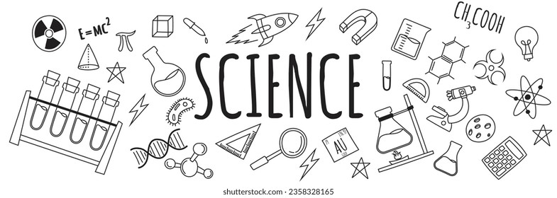 Science Icon doodle Hand zeichnen monochrome Schwarze Schule, Chemie, Mathematik, Biologie, Physik, Handzeichnung Elemente