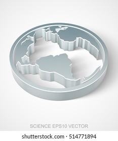 Science icon: extruded Metallic Globe with transparent shadow, EPS 10 vector illustration.