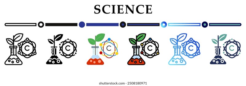 Wissenschaft Symbol auf Banner Web Icons Sammlung. 6 Verschiedene Stilsymbole. Für Zeichen, Symbole, Elemente, Präsentationen, Infografiken oder Webgrafiken. Vektorgrafik.