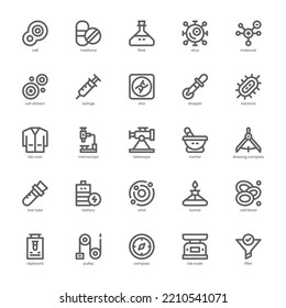 Science Icon Pack For Your Website, Mobile, Presentation, And Logo Design. Science Icon Outline Design. Vector Graphics Illustration And Editable Stroke.