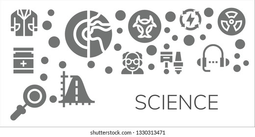 science icon set. 11 filled science icons.  Simple modern icons about  - Lab coat, Planet, Drug, Professor, Magnifying glass, Components, Biohazard, Parabola, Energy, Lesson, Radioactive