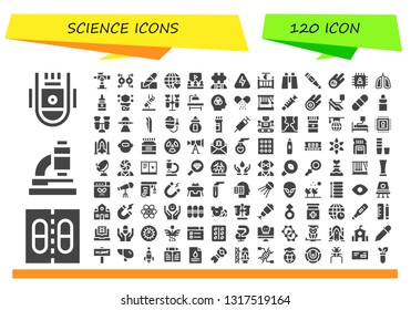 science icon set. 120 filled science icons.  Simple modern icons about  - Space capsule, Medicine, Microscope, Telescope, Magnet, Pipette, Earth grid, Learning, Autism, Energy