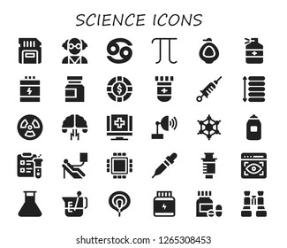  science icon set. 30 filled science icons. Simple modern icons about  - Sd card, Mad scientist, Cancer, Pi, Urinal, Medicine, Proteins, Chip, Blood test, Vaccine, Spacing, Radiation