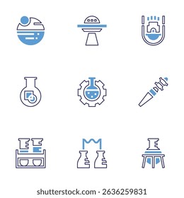 Science icon set. Bold line style. Duotone colors. Editable stroke. planets, ufo, space capsule, flask, test, demodex, test tubes, chemical, laboratory.