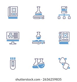 Science icon set. Bold line style. Duotone colors. Editable stroke. science, data science, test tube, molecular structure.