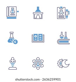 Science icon set. Bold line style. Duotone colors. Editable stroke. science, chemistry, teleportation, atom, eclipse.