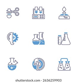 Science icon set. Bold line style. Duotone colors. Editable stroke. tongs, testing, burner, idea, laboratory, science, flask, geology, chemical.