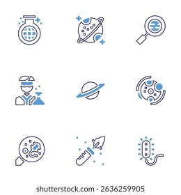 Science icon set. Bold line style. Duotone colors. Editable stroke. science, saturn, research, scientist, metabolism, examine, botany, prokaryotic.