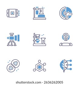 Science icon set. Bold line style. Duotone colors. Editable stroke. inflatable space habitat, chemistry, planet, telescope, chemical, autonomous, mother cells.