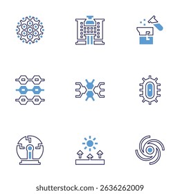 Science icon set. Bold line style. Duotone colors. Editable stroke. hpv, laboratory, reaction, tissues, molecule, bacteria, plasma ball, refraction, vortex.